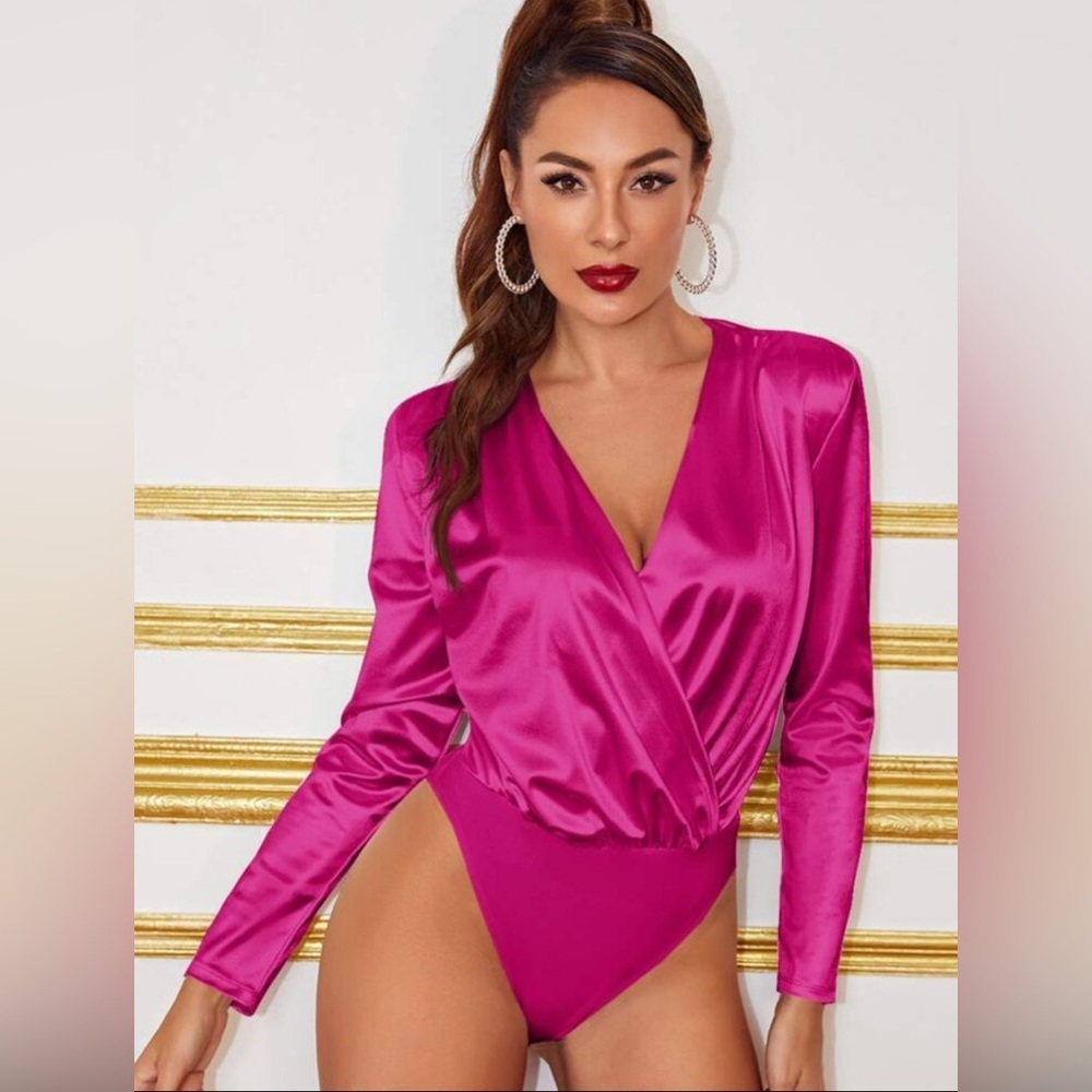 SHEIN Hot Pink Satin Bodysuit
